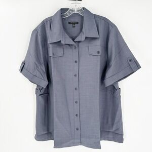 Twin Hill Gray Roll Tab Sleeve Adjustable Waist Tab Button-Up Shirt Size 2X